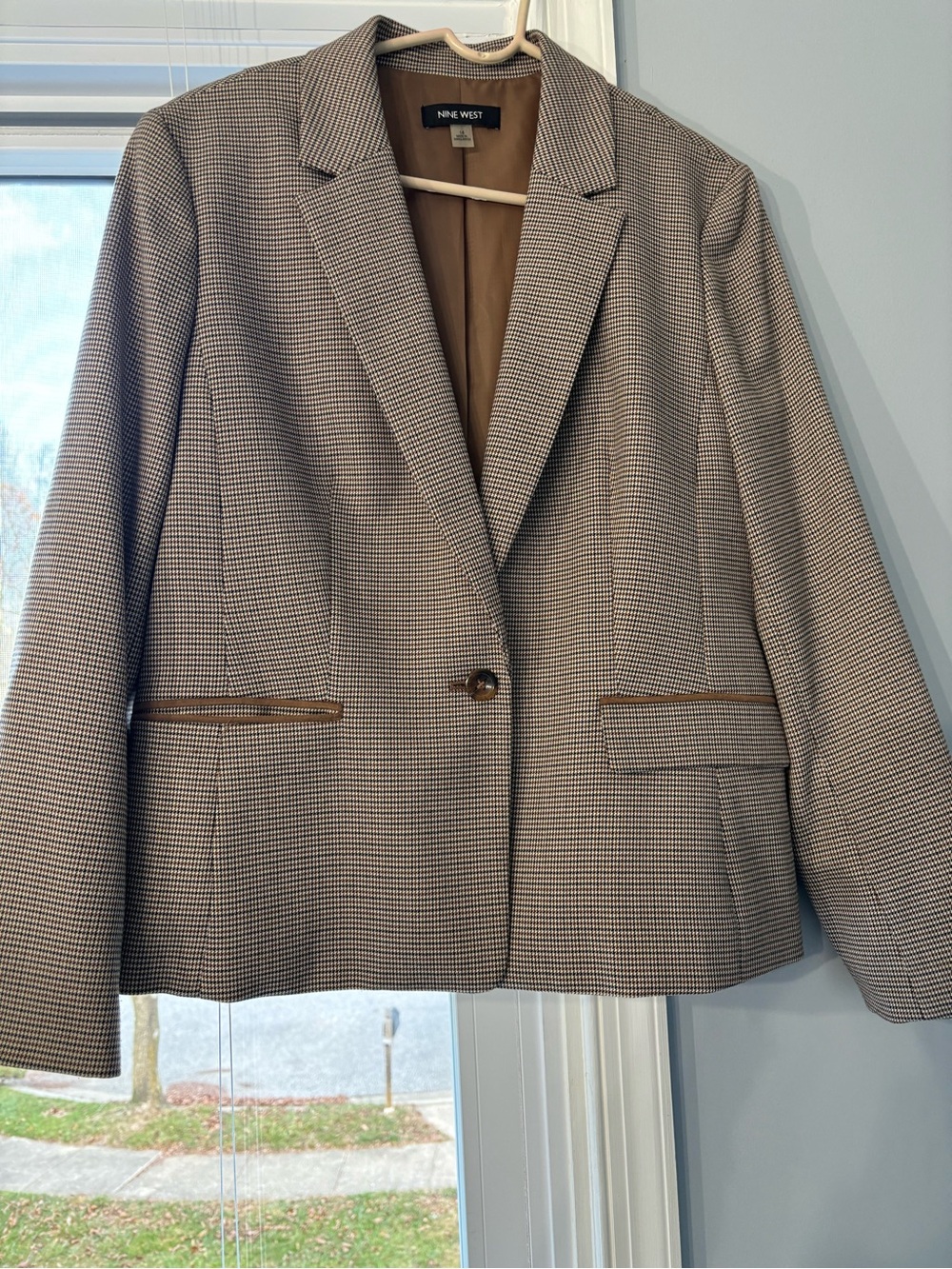 Nine West Women's Brown Houndstooth Single-Button Blazer
